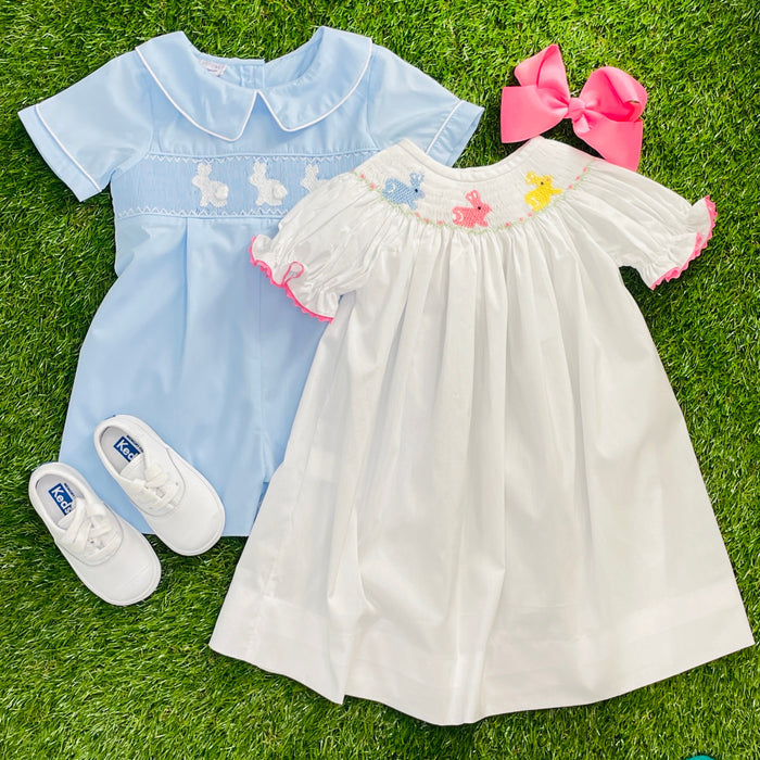 Bunny Smocked Shortall in Blue