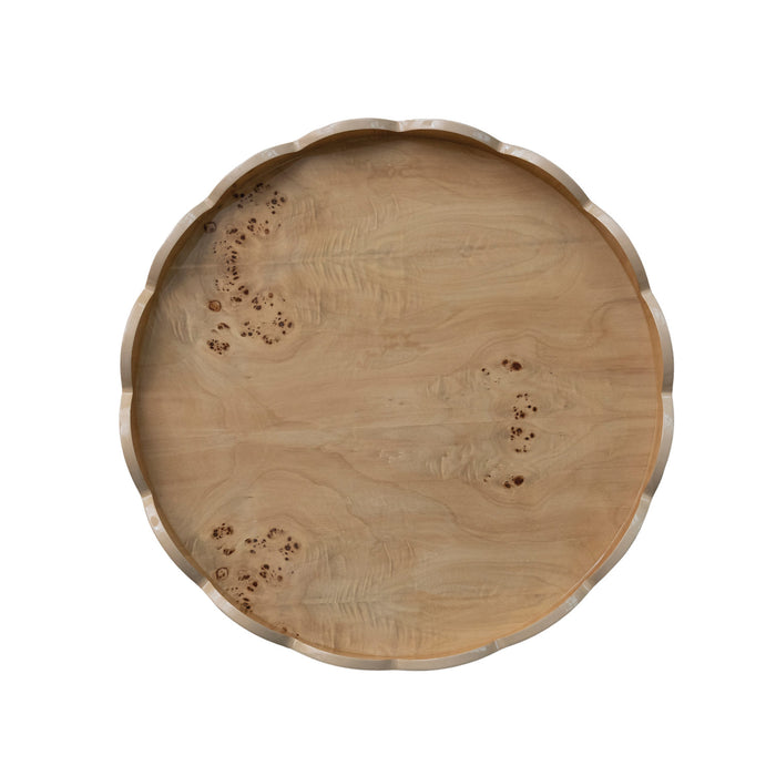 Burl Wood Veneer Scalloped Lazy Susan