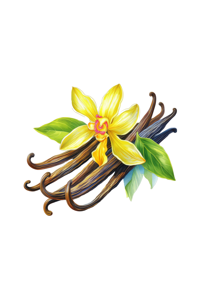 Rustic Strength - botanical image of vanilla beans and orchid representing Buttery Vanilla scent