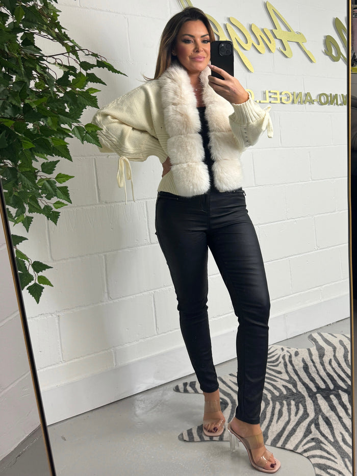 Cable Knit Cardigan With Detachable Faux Fur Collar (3 Colours)