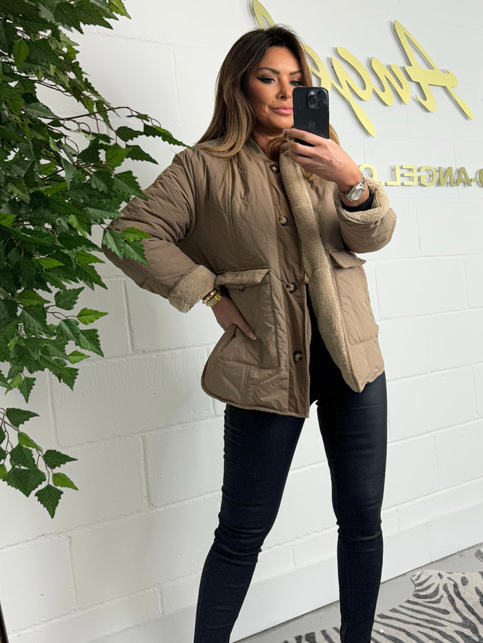 Camel Quilted Faux Fur Lined Jacket