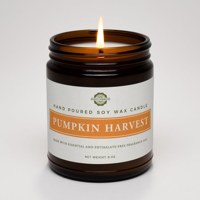 Rustic Strength, Candle, 8oz, Amber Glass, Pumpkin Harvest