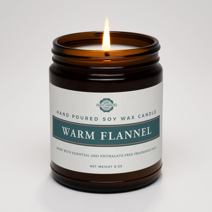 Rustic Strength, Candle, 8oz, Amber Glass, Warm Flannel