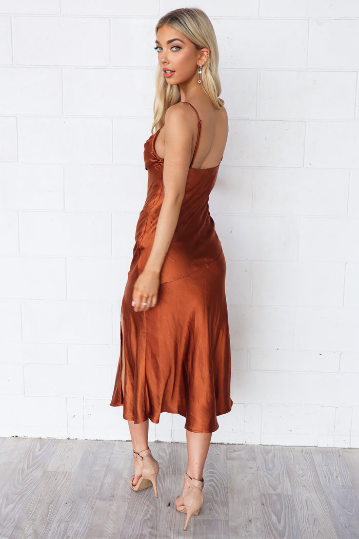 Celine Satin Midi - Chocolate Brown - Runway Goddess