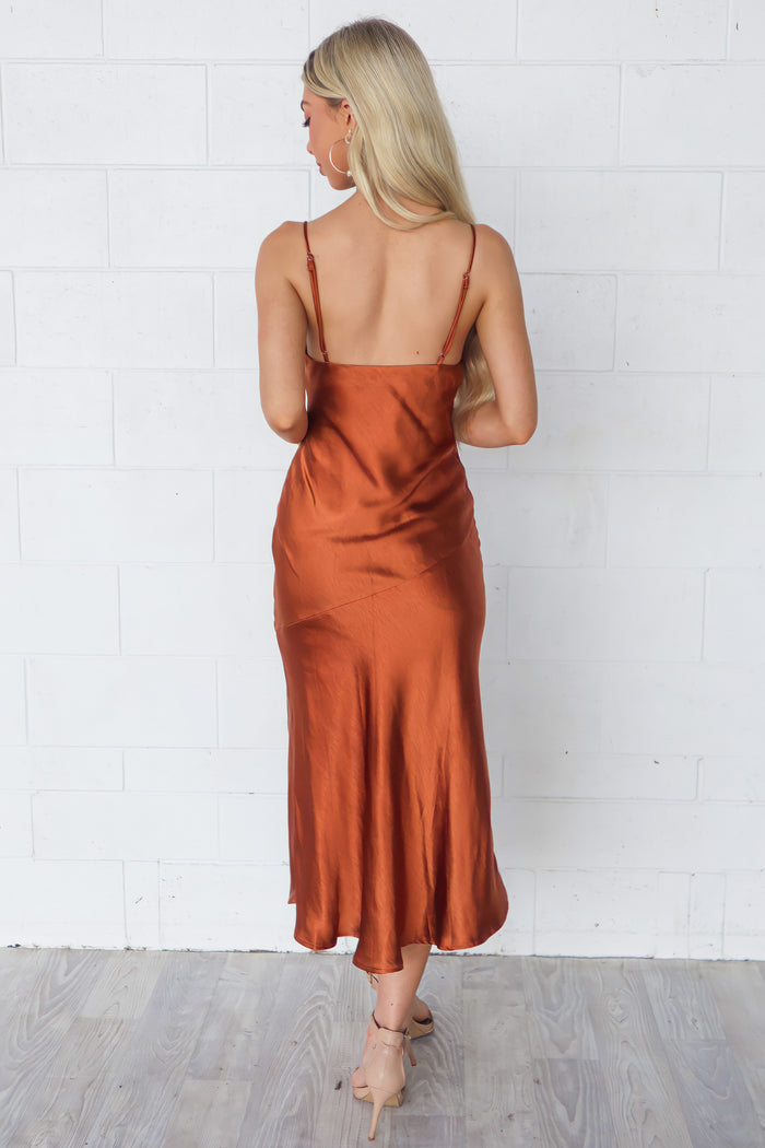Celine Satin Midi - Chocolate Brown - Runway Goddess