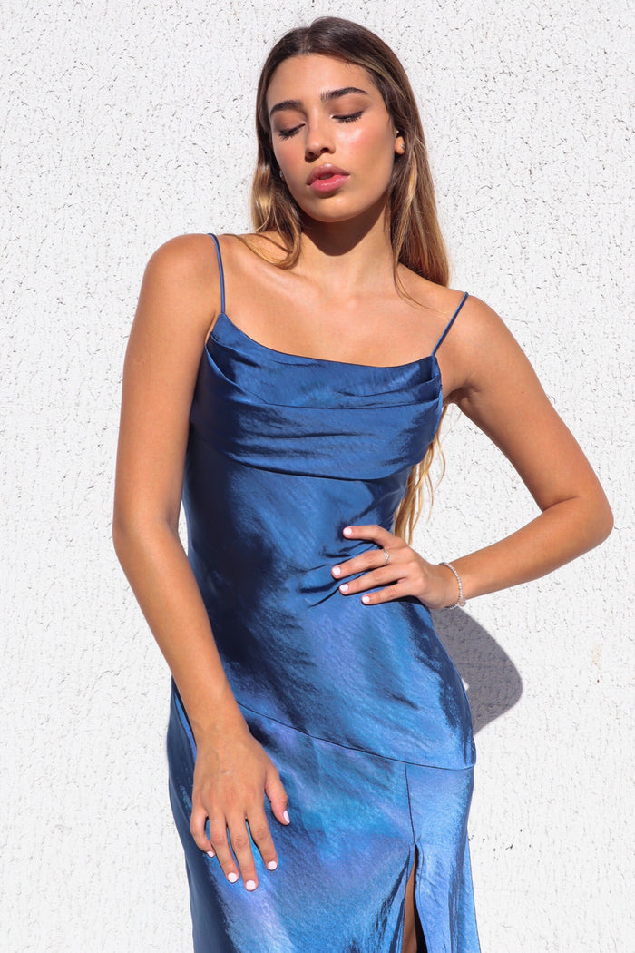 Celine Satin Midi - Navy - Runway Goddess