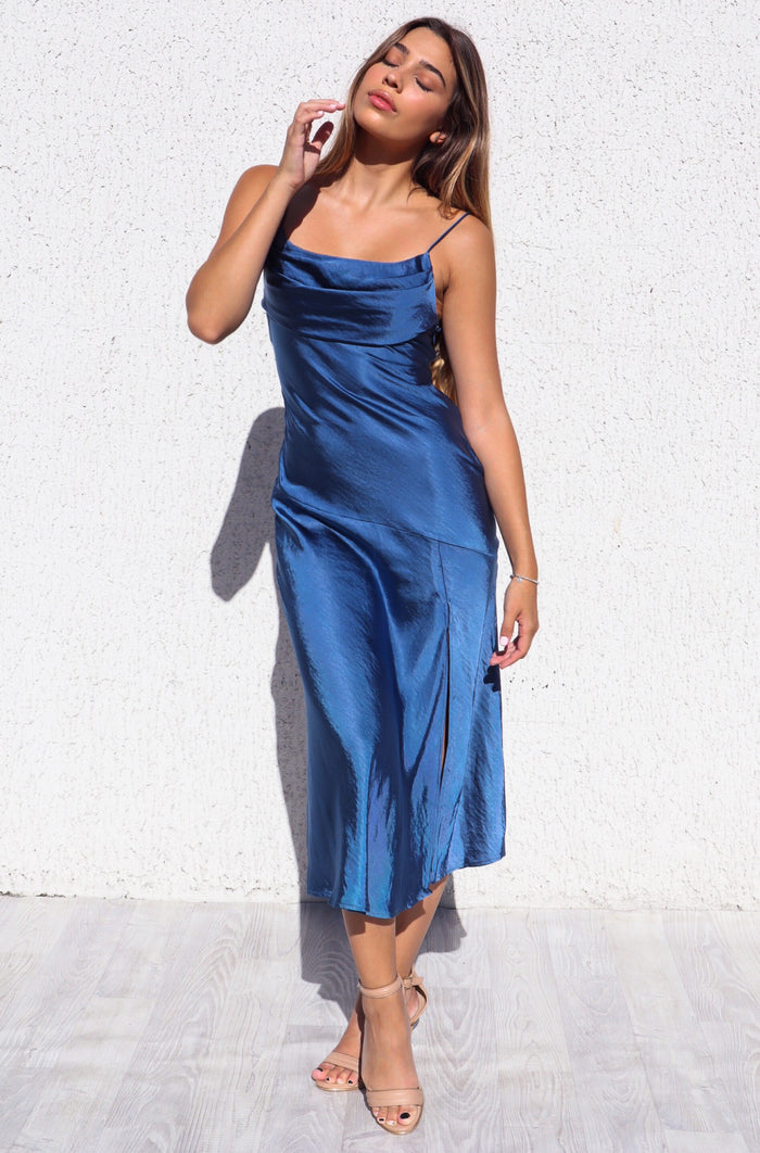 Celine Satin Midi - Navy - Runway Goddess