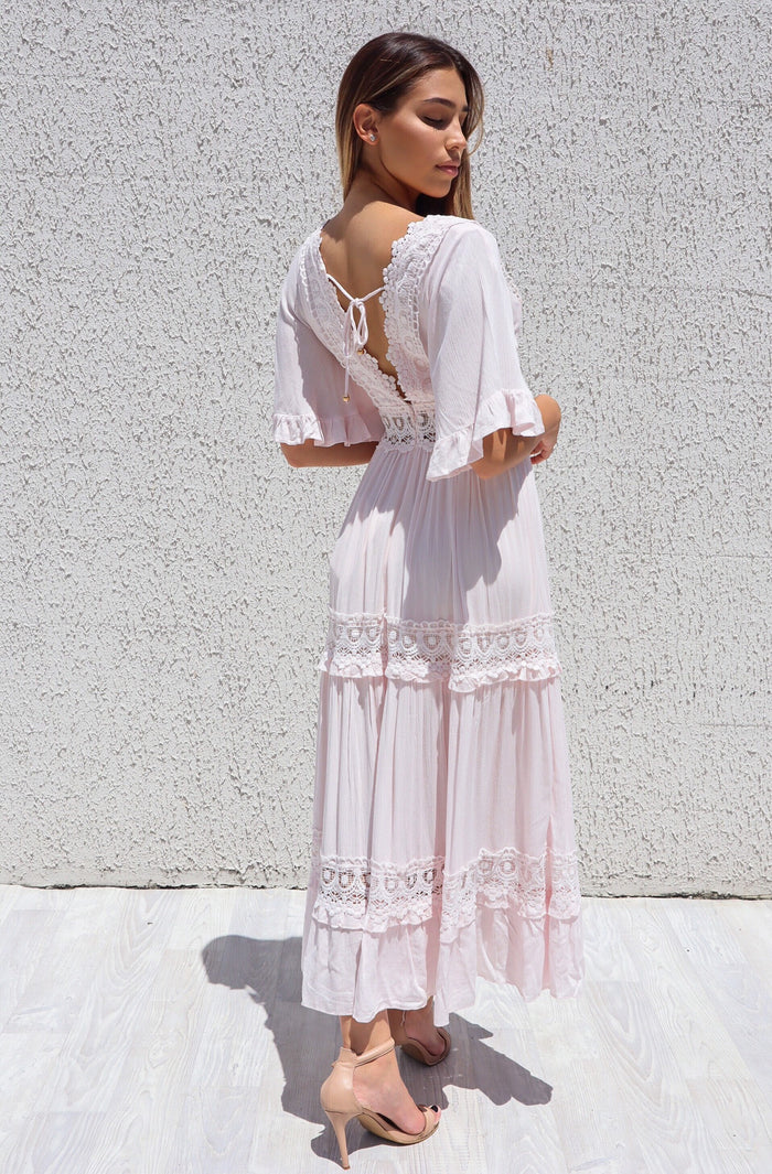 Charlotte Boho Maxi Dress - Baby Pink - Runway Goddess