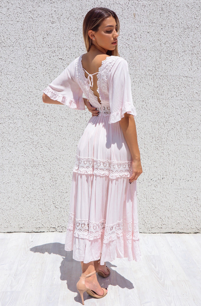 Charlotte Boho Maxi Dress - Baby Pink - Runway Goddess