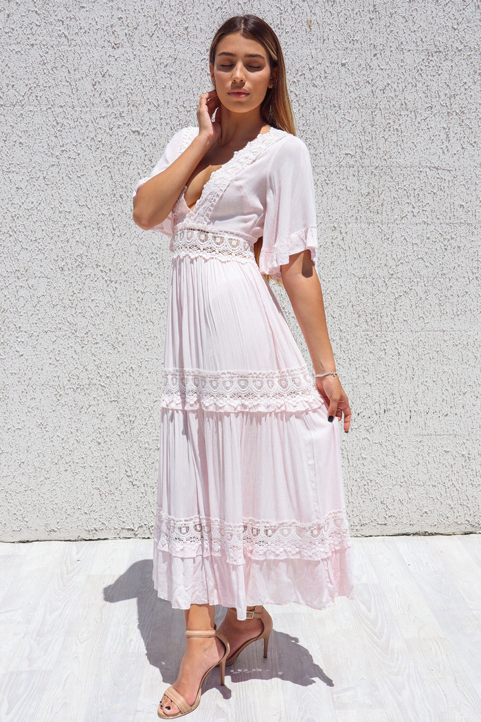 Charlotte Boho Maxi Dress - Baby Pink - Runway Goddess