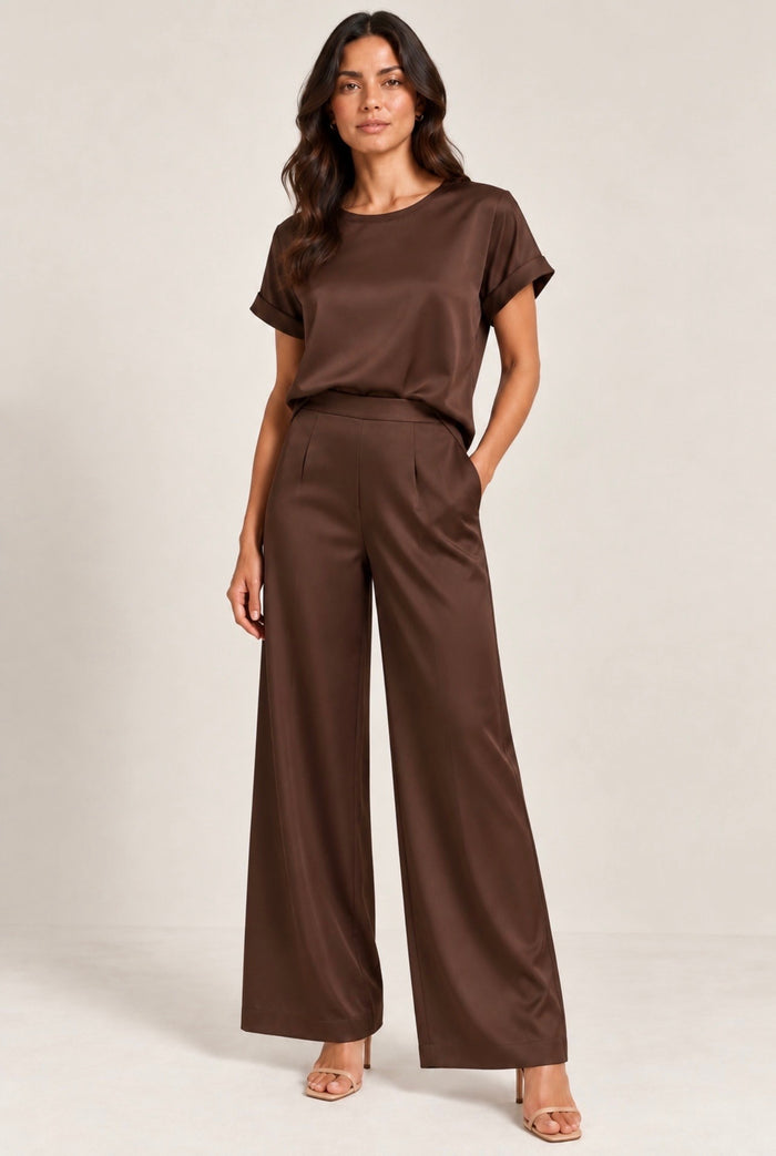 Chocolate Satin Wide Leg Pants