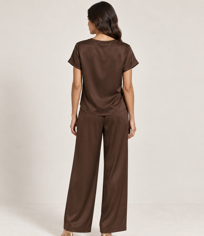 Chocolate Satin Wide Leg Pants