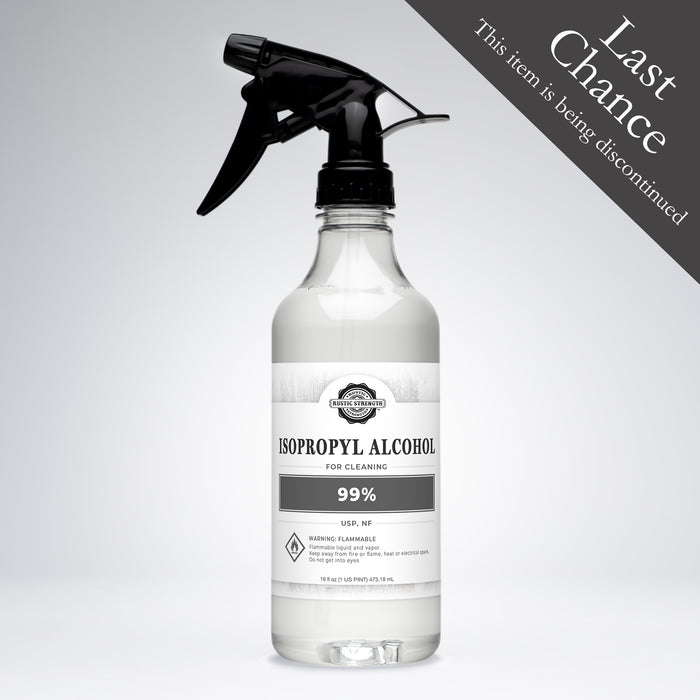 Rustic Strength, Isopropyl Alcohol, 99%, 16oz, Spray Bottle with badge that reads, "Last Chance, this item is being discontinued"