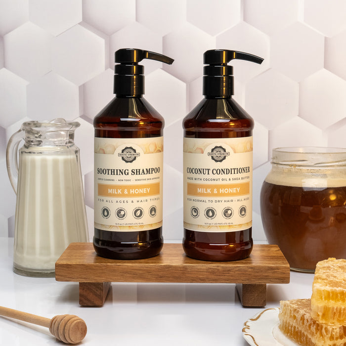 Rustic Strength, 16oz Plastic, Milk & Honey Shampoo and Coconut Conditioner
