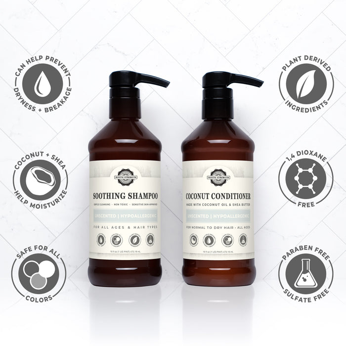 Rustic Strength, Coconut Conditioner and Soothing Shampoo, 16oz Plastic, Unscented
