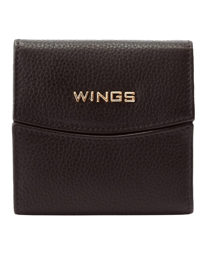 Kompaktowy portfel damski skórzany z ochroną RFID WINGS BLACK LEATHER COLLECTION