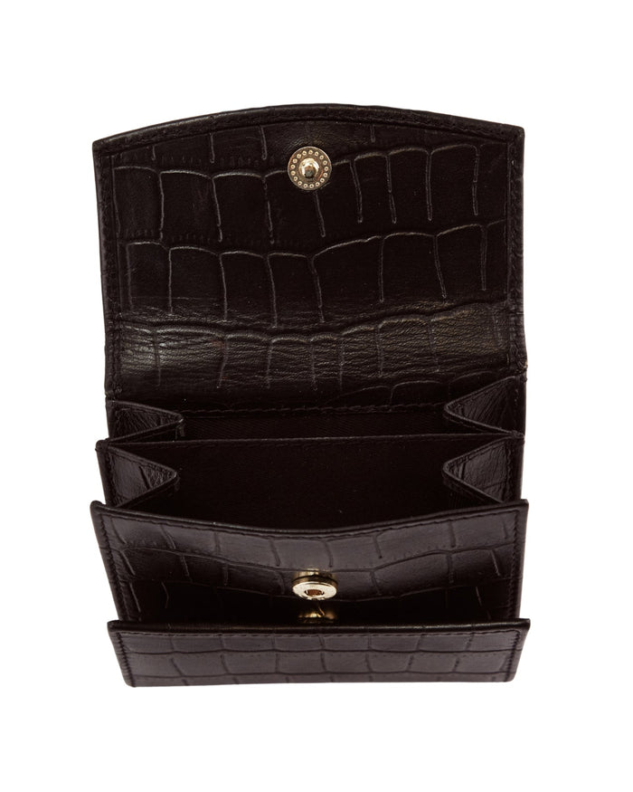 Kompaktowy portfel damski skórzany z ochroną RFID WINGS CROCO BLACK LEATHER COLLECTION