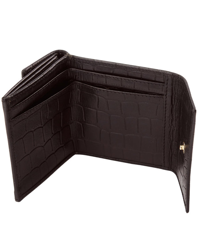Kompaktowy portfel damski skórzany z ochroną RFID WINGS CROCO BLACK LEATHER COLLECTION
