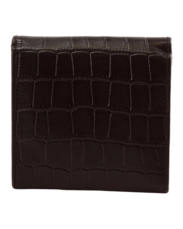 Kompaktowy portfel damski skórzany z ochroną RFID WINGS CROCO BLACK LEATHER COLLECTION