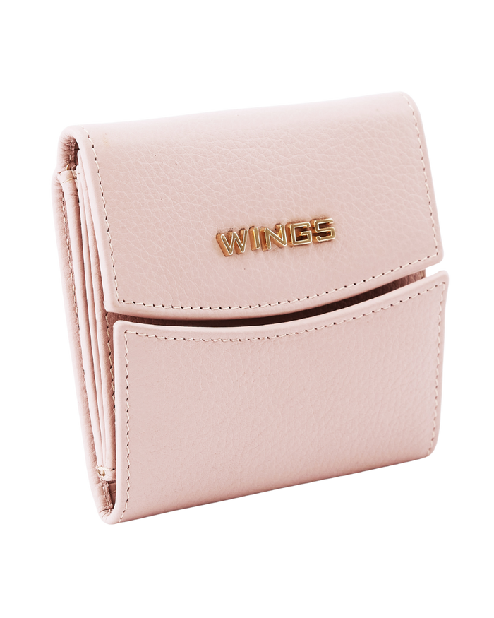 Kompaktowy portfel damski skórzany z ochroną RFID WINGS PINK LEATHER COLLECTION