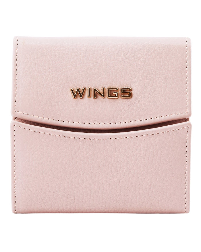 Kompaktowy portfel damski skórzany z ochroną RFID WINGS PINK LEATHER COLLECTION