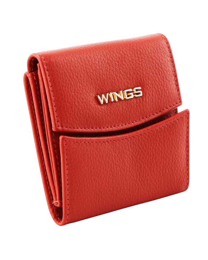 Kompaktowy portfel damski skórzany z ochroną RFID WINGS RED LEATHER COLLECTION