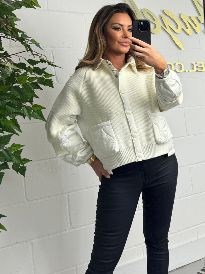 Cream Quilted Chunky Knit Cardigan