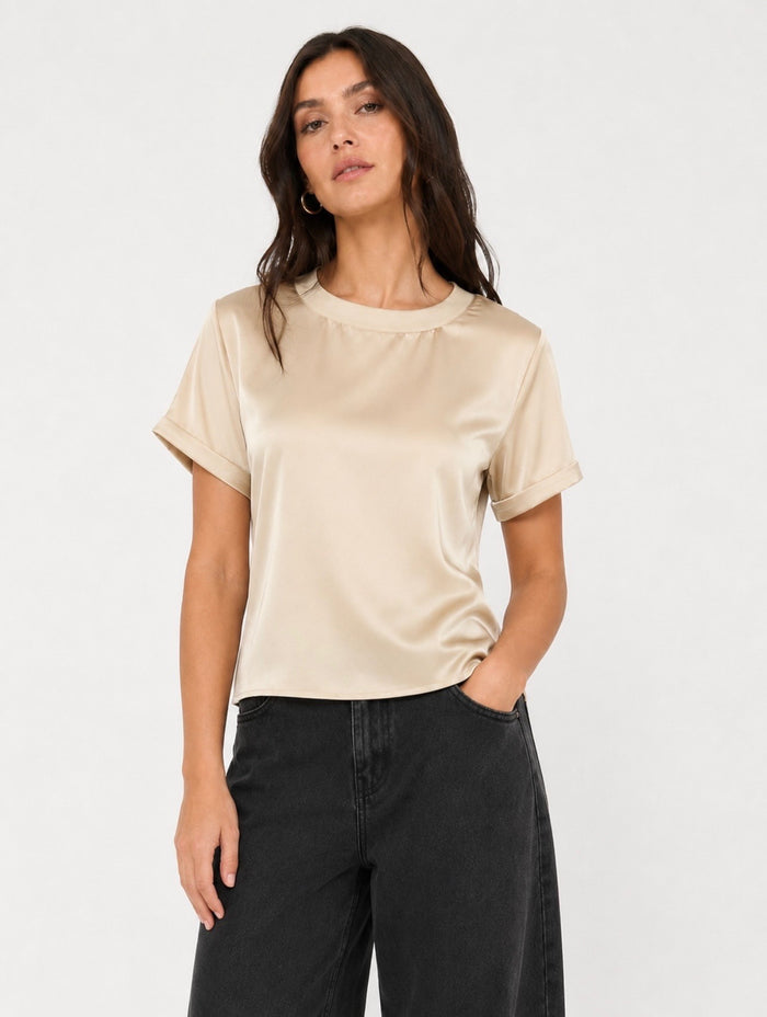 Cream Satin T Shirt