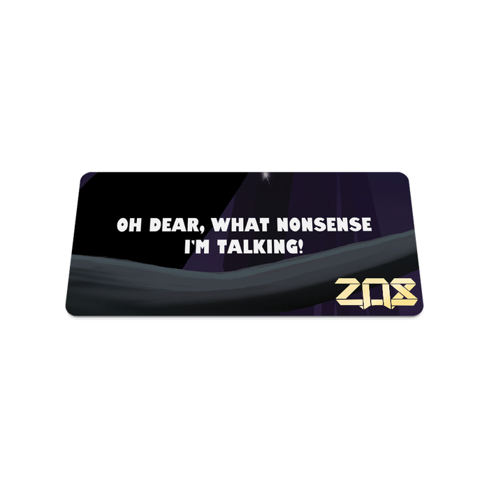 Back collector's card image of Curiouser, dark purple card with text 'Oh dear, what nonsense I'm talking!''