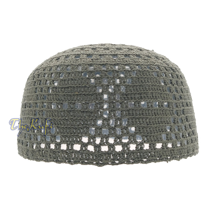 Dark Army Green Crocheted - Open-Weave Diamond Design Stretchable Kufi