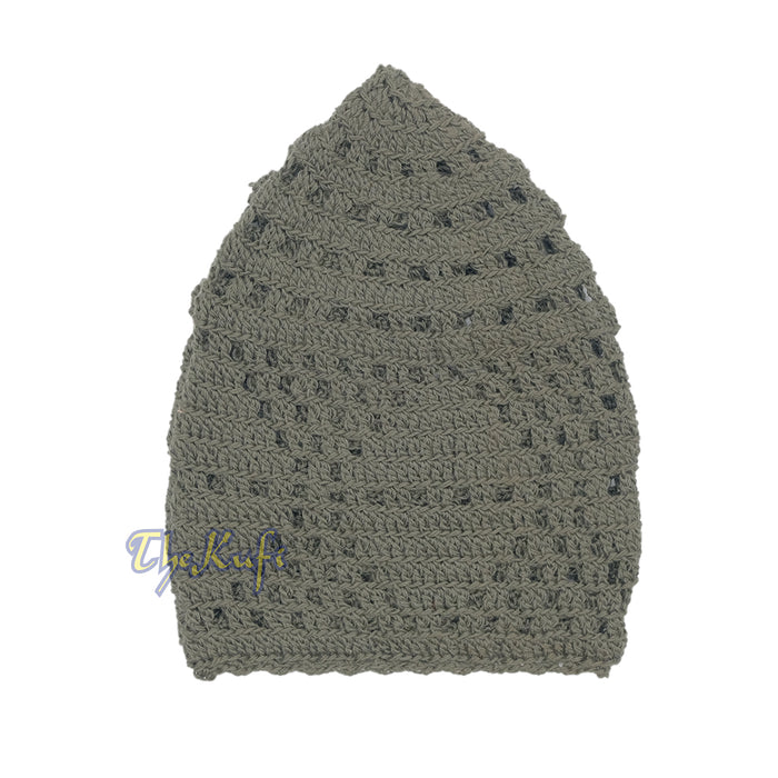 Dark Army Green Crocheted - Open-Weave Diamond Design Stretchable Kufi