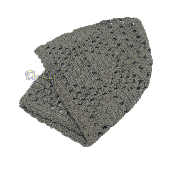 Dark Army Green Crocheted - Open-Weave Diamond Design Stretchable Kufi