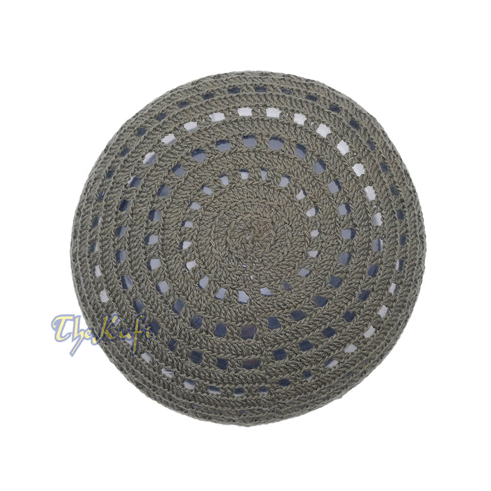 Dark Army Green Crocheted - Open-Weave Diamond Design Stretchable Kufi