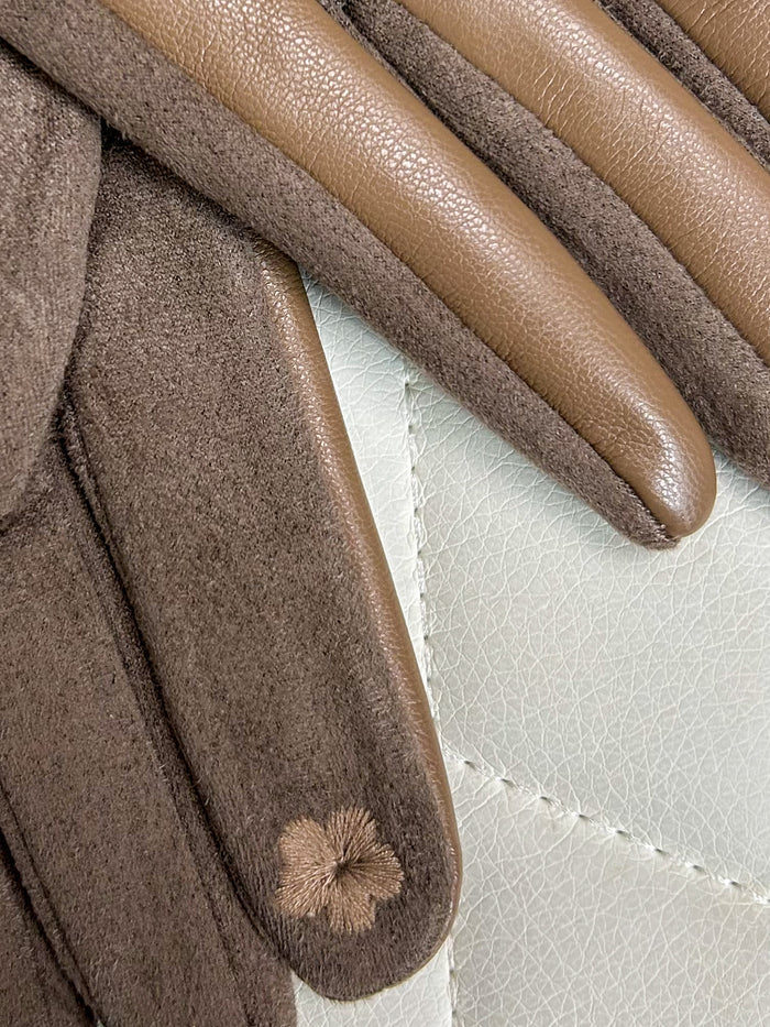 Diamante Trim Faux Leather Gloves (3 Colours)
