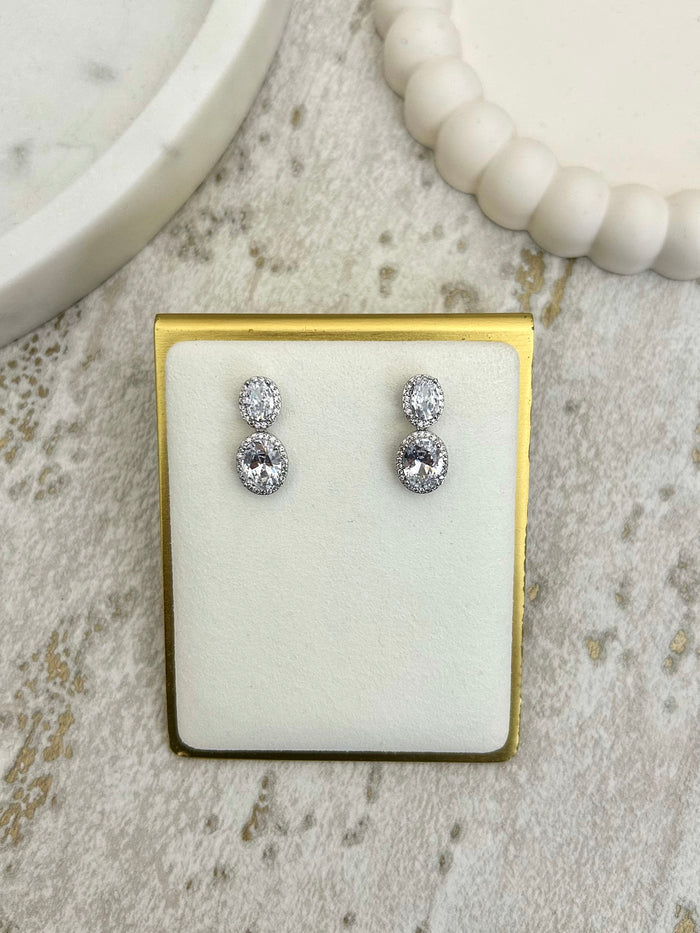 Diamante Trim Oval Diamond Drop Stud Earrings