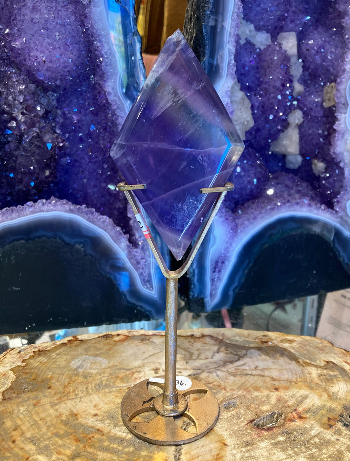 Diamond Shape Purple Fluorite with Stand