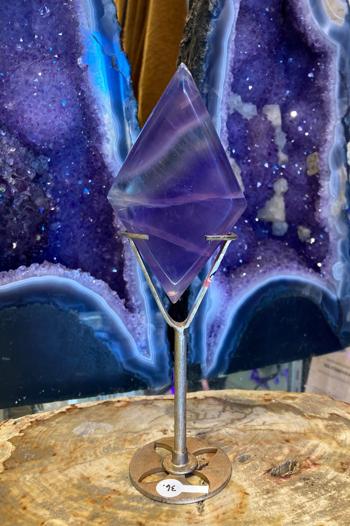 Diamond Shape Purple Fluorite with Stand