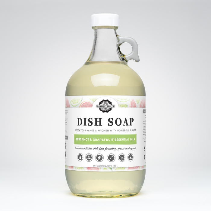 Rustic Strength,Dish Soap, 64 oz Glass, Bergamot & Grapefruit