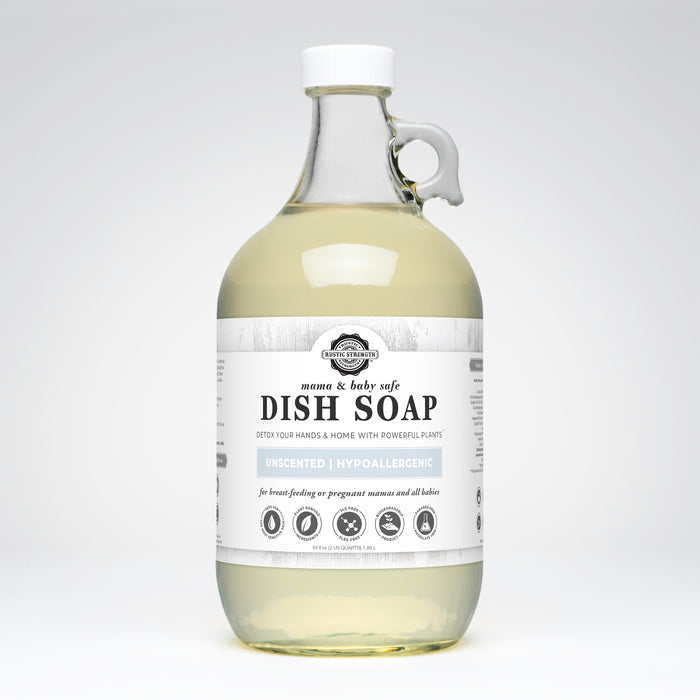 Rustic Strength,Dish Soap 64 oz Glass, Mama & Baby Safe Unscented