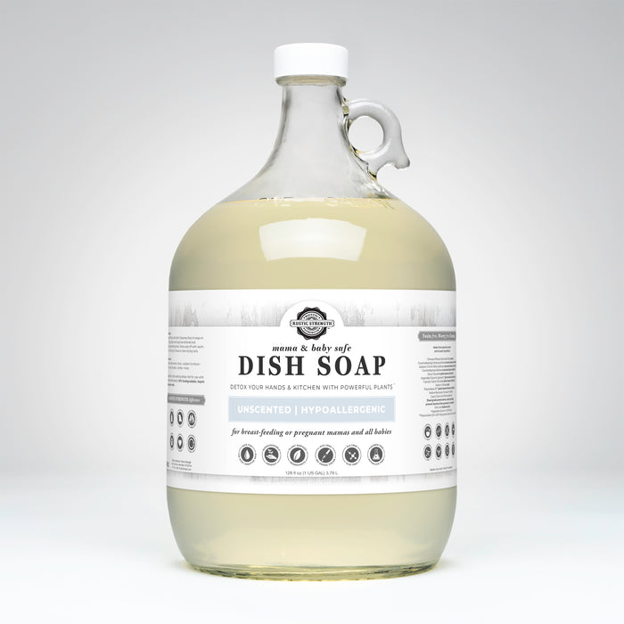 Rustic Strength, Dish Soap,128 oz Glass, Mama & Baby Safe Unscented