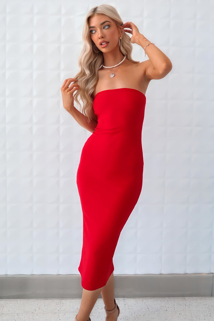 Dora Midi Dress - Red - Runway Goddess