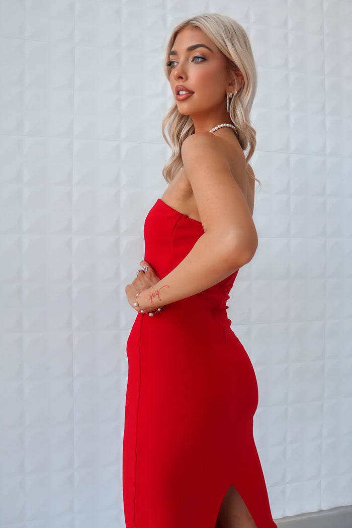 Dora Midi Dress - Red - Runway Goddess