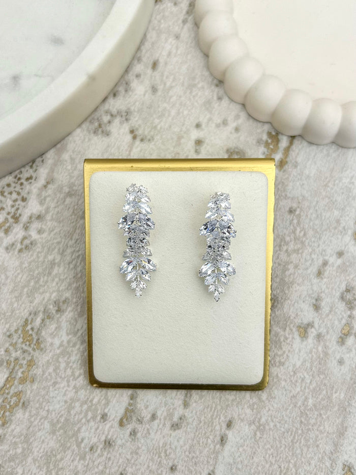Double Back Diamante Leaf Cluster Earrings (2 Colours)