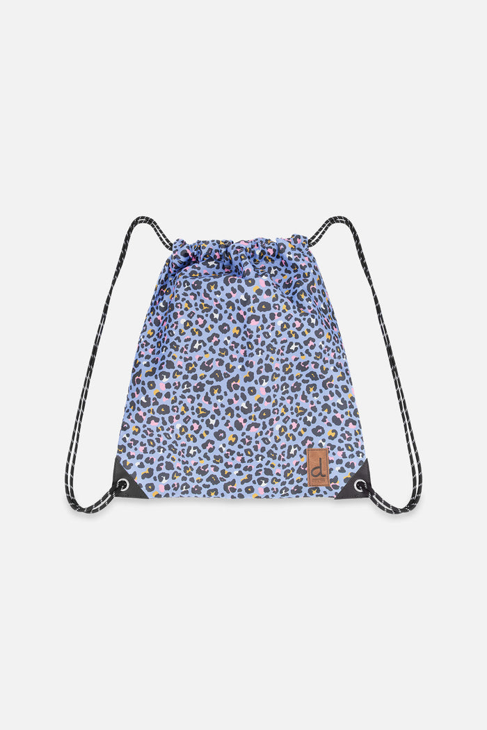 Deux par Deux blue leopard print drawstring bag, view 1