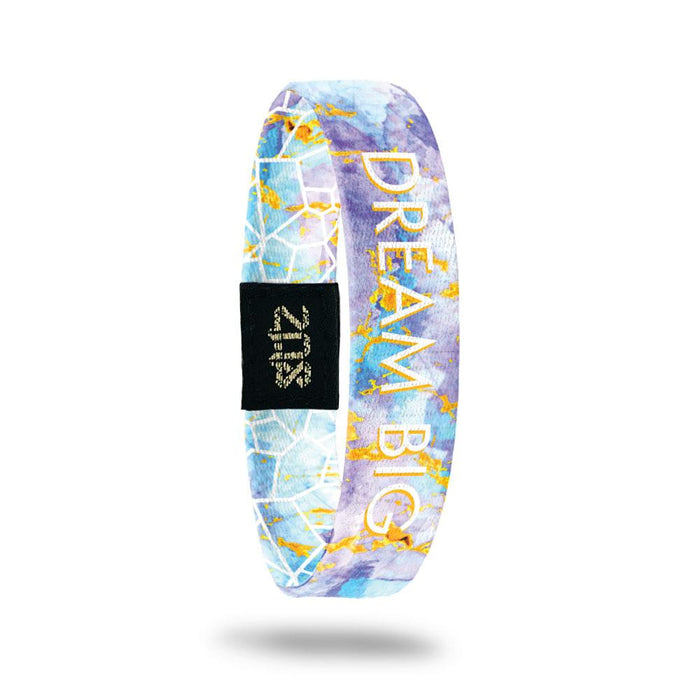 Product photo of inside design with dream big in bold text with blue, purple, and yellow watercolored background