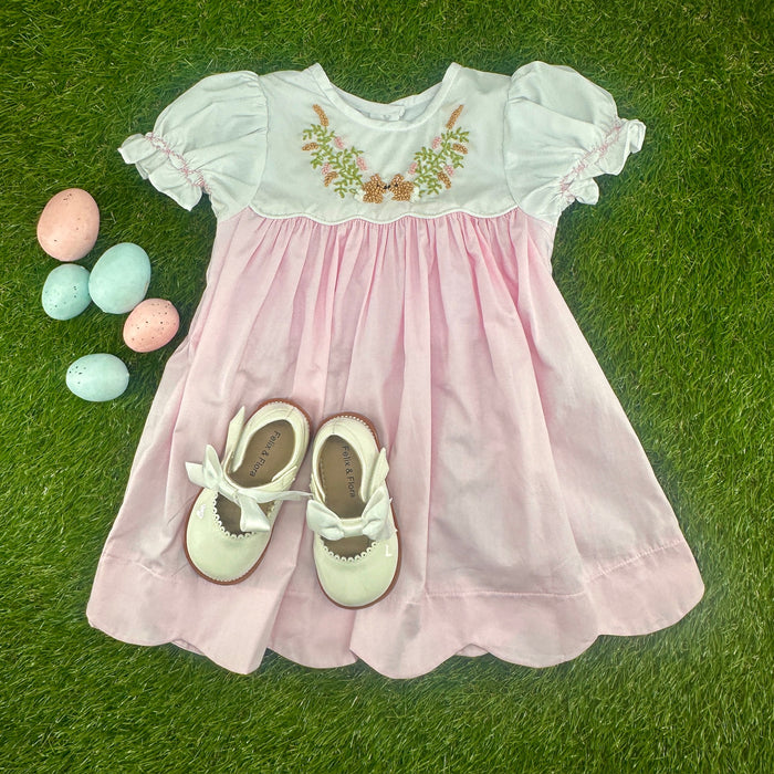 Easter Bunny Smocked Belfort Dress - Floral Embroidery