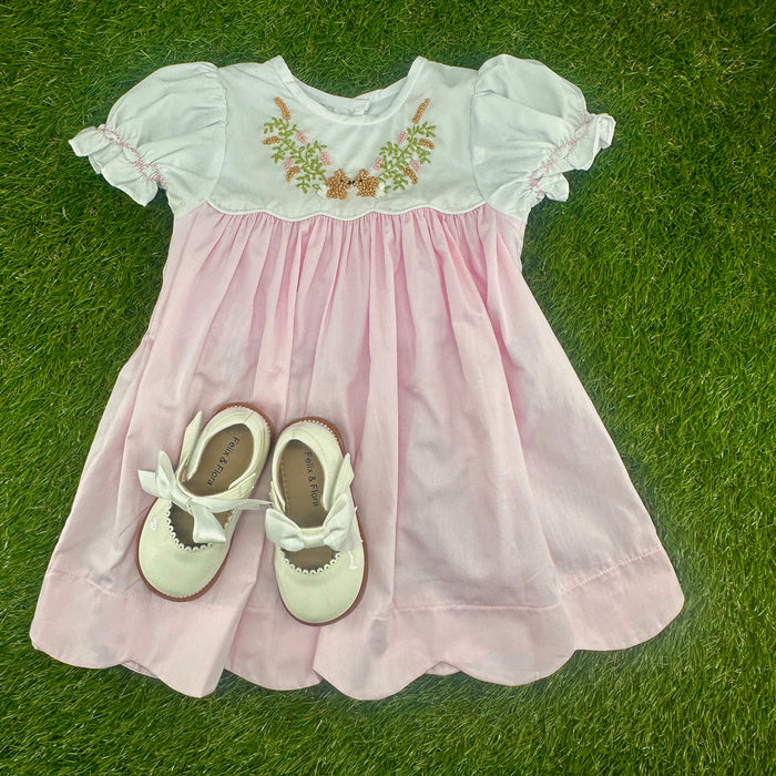 Easter Bunny Smocked Belfort Dress - Floral Embroidery