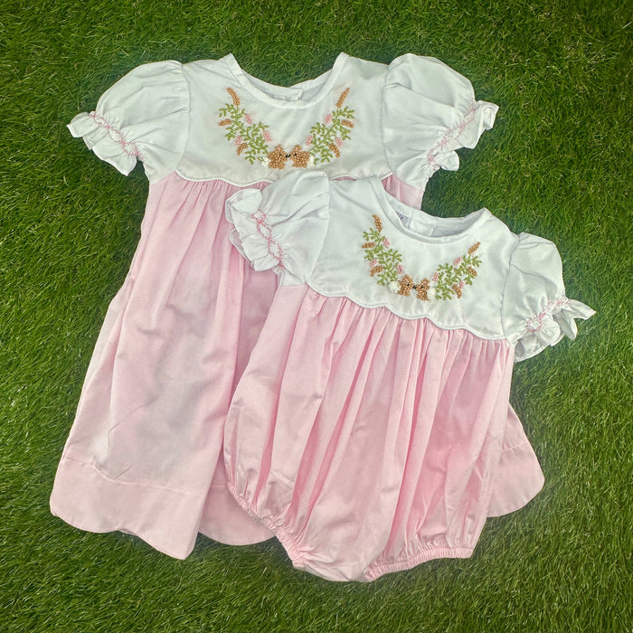 Easter Bunny Smocked Belfort Dress - Floral Embroidery
