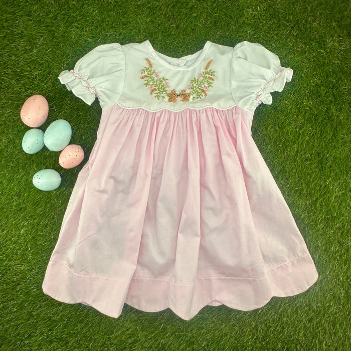 Easter Bunny Smocked Belfort Dress - Floral Embroidery