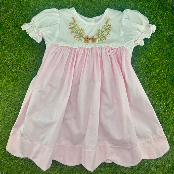 Easter Bunny Smocked Belfort Dress - Floral Embroidery